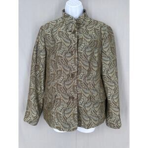 90s Vintage Jacket Womens Medium Brown Paisley Blue Jacquard Tapestry Gold Boho
